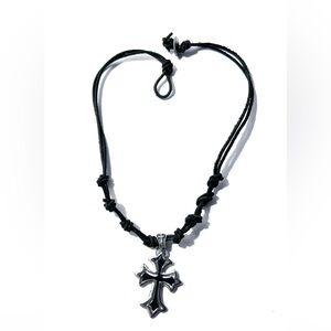 Black Cord Necklace with Silver Cross Pendant